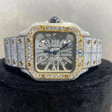 Skeleton Dual Tone Moissanite Hip Hop Watch For Men's