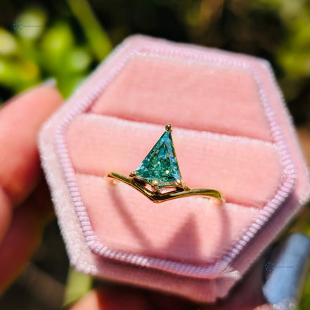 Green Kite Cut Yellow Gold Solitaire Engagement Ring