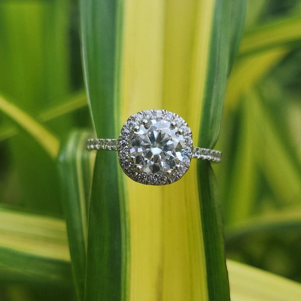 14K Gold Round Cut Lab Grown Halo Engagement Ring