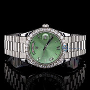 Day Date Moissanite Green Dial Wrist Watch For Men's