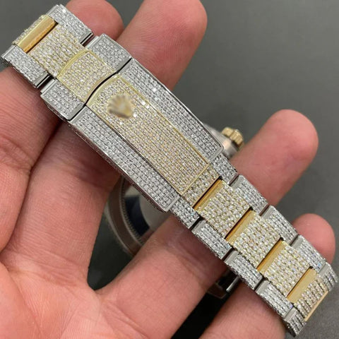 Dual Tone Stainless Steel Iced Out Moissanite Wrist Watch