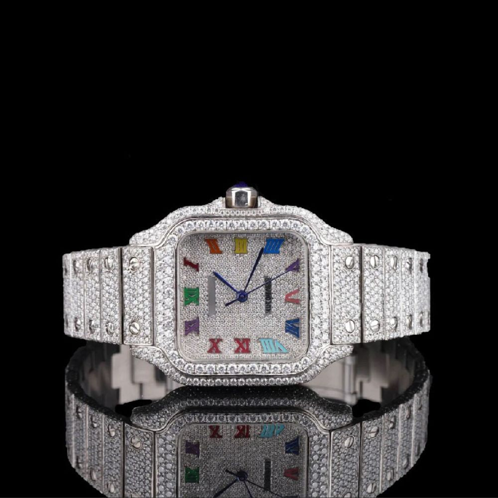 Full Iced Out Moissanite Roman Dial Watch For Men's