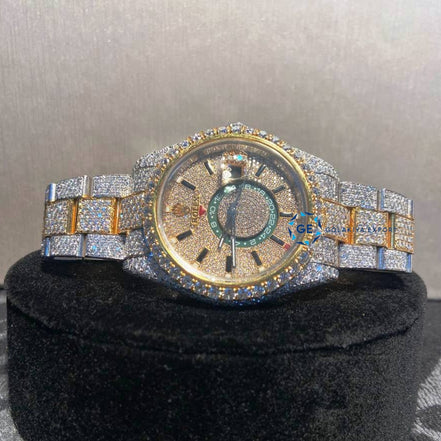 Chrono Dial Dual Tone Moissanite Luxury Watch For Men's