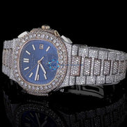 Blue Fully Iced Out Moissanite Hip Hop Stylish Watch For Men's