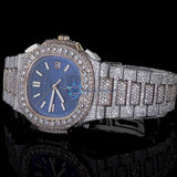 Blue Fully Iced Out Moissanite Hip Hop Stylish Watch For Men's