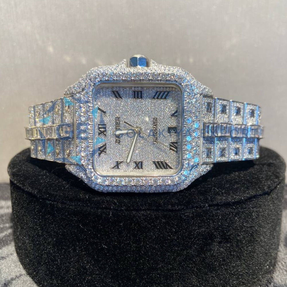 Bust Down Roman Numerals Moissanite Wrist Watch