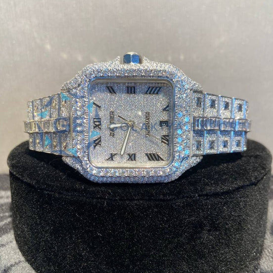 Bust Down Roman Numerals Moissanite Wrist Watch