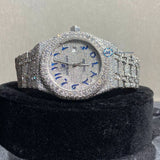 Iced Out Blue Arabic Numeric Moissanite Watch