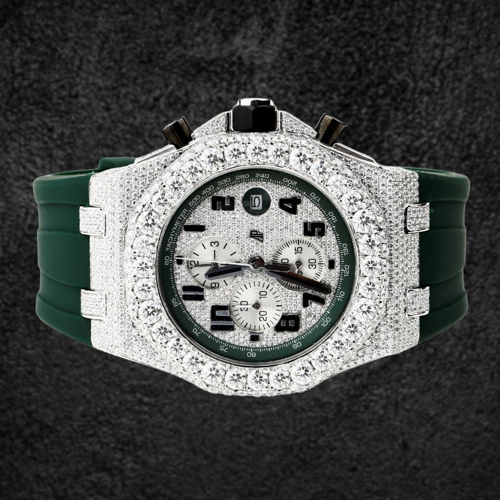 Moissanite Diamond Iced Out Rubber Strap Watch For Men's