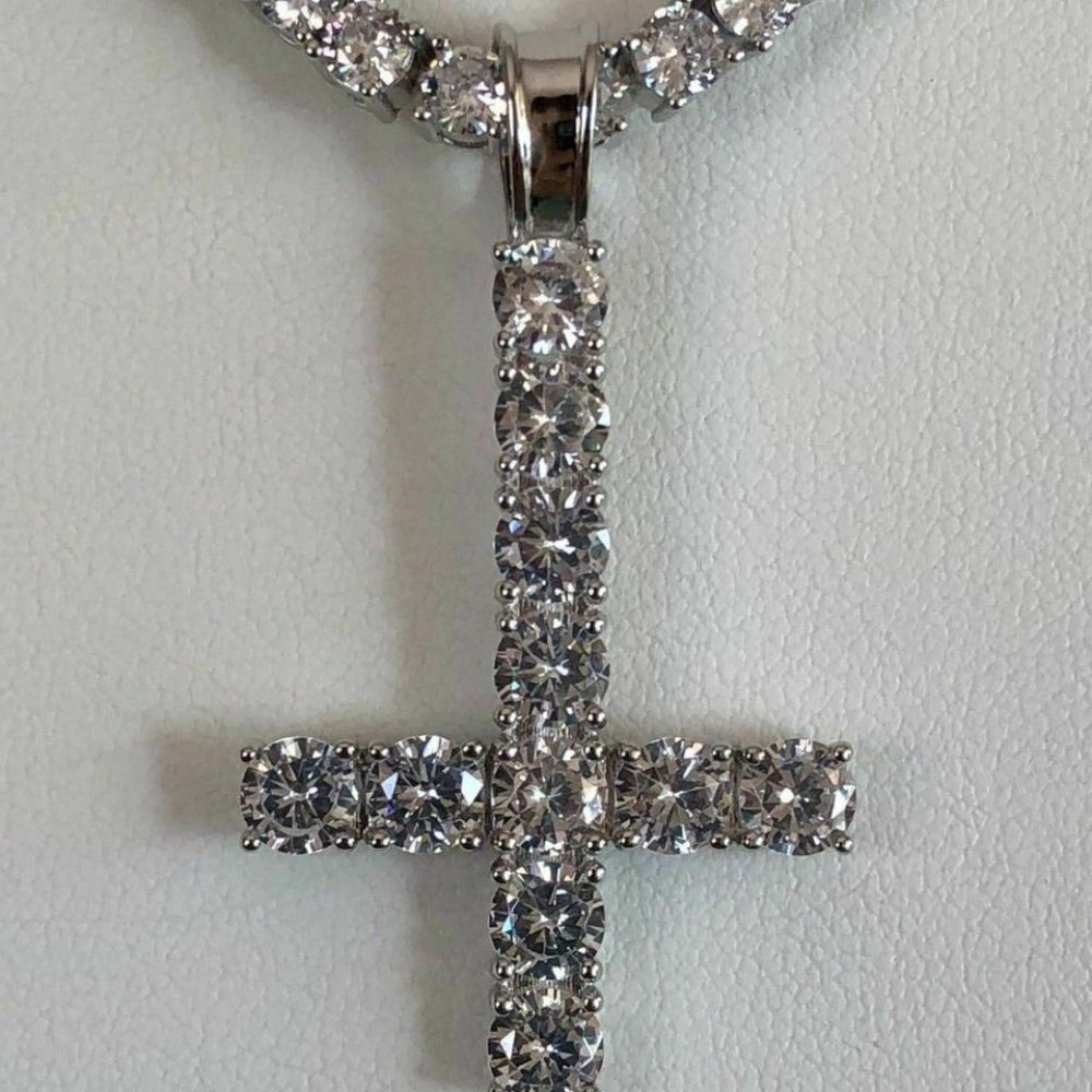 Upside Down Inverted Moissanite Tennis Cross Pendant
