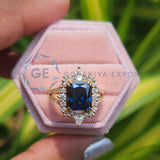 2.5CT Blue Radiant Cut Vintage Halo Engagement Ring