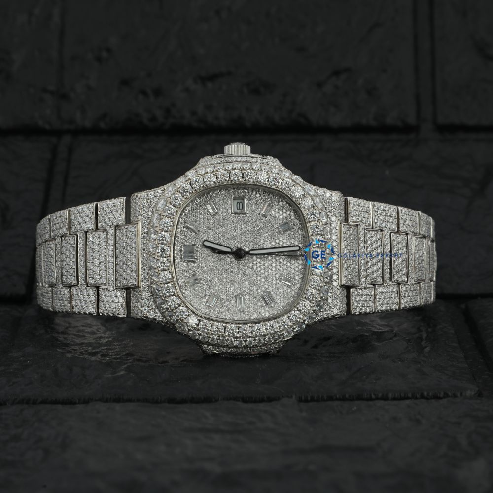 Iced Out Baguette Dial Moissanite Hip Hop Watch For Men's
