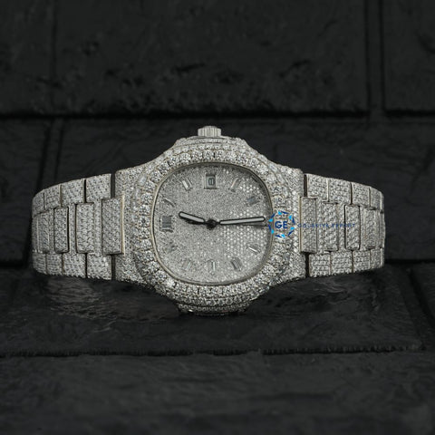 Iced Out Baguette Dial Moissanite Hip Hop Watch For Men's