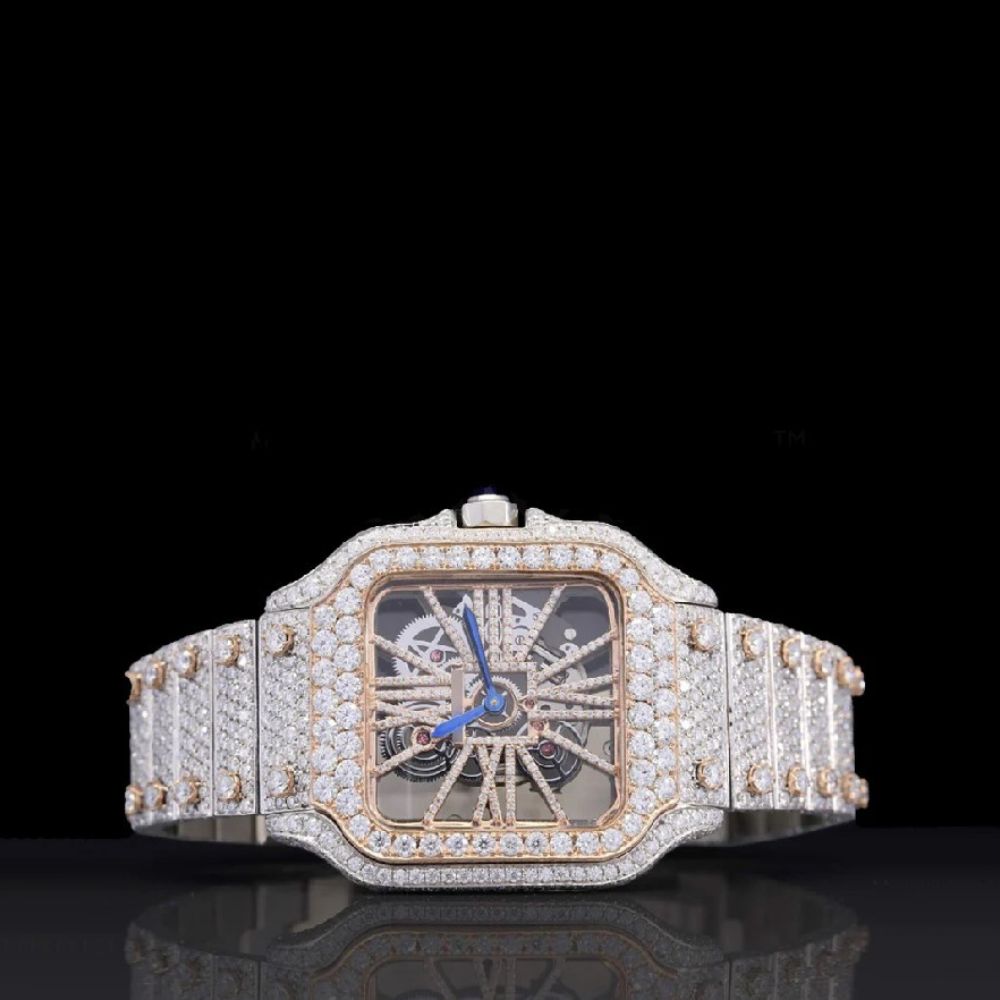Rose & White Skeleton Moissanite Automatic Men's Wrist Watch