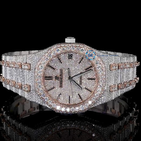 Iced Out Moissanite Diamond Dual Tone Luxury Watch