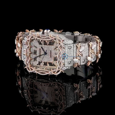 Leafe Style Roman Dial Dual Tone Moissanite Wrist Watch
