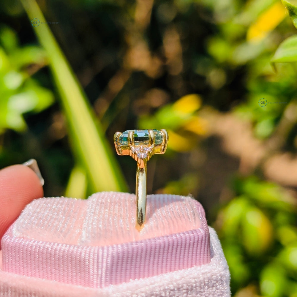 3CT Hexagon Lab Grown Green Diamond Ring For Women