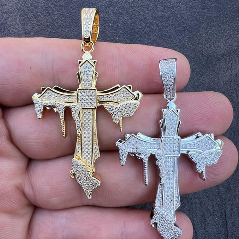 VVS1 Clarity Moissanite Drip of Faith Cross Pendant