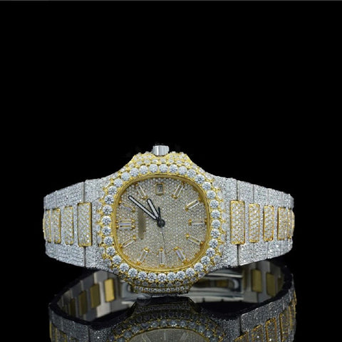 Baguette Dial Moissanite Diamond Dual Tone Hip Hop Watch