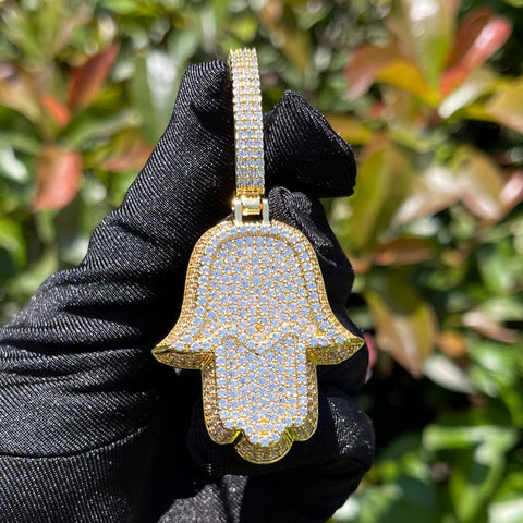 Iced Out Moissanite Hamsa Hand Hip Hop Pendant