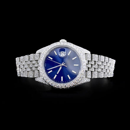 VVS1 Moissanite Datejust Blue Dial Fully Iced Out Luxury Watch