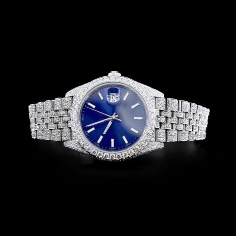 VVS1 Moissanite Datejust Blue Dial Fully Iced Out Luxury Watch