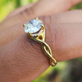 Round Cut Lab Grown Diamond Twisted Band Yellow Gold Ring