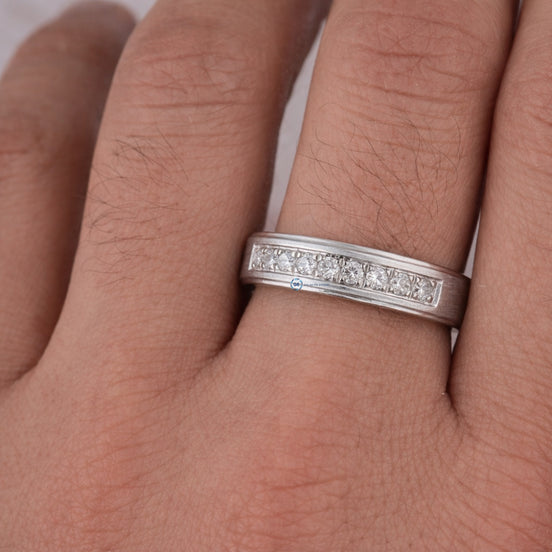 Round Cut Moissanite Channel Set Wedding Band For Men's