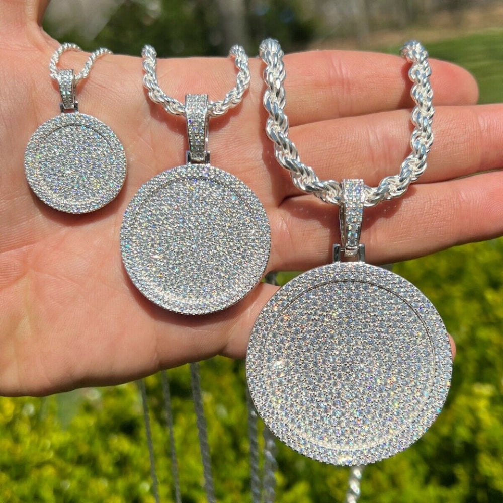Round Shape 925 Sterling Silver Moissanite Bling Pendant
