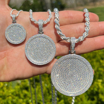 Round Shape 925 Sterling Silver Moissanite Bling Pendant