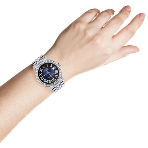 Dark Blue Roman Numeral Dial 32mm Dial Moissanite Watch