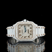Arabic Numeric Dial Dual Tone Moissanite Iced Out Watch