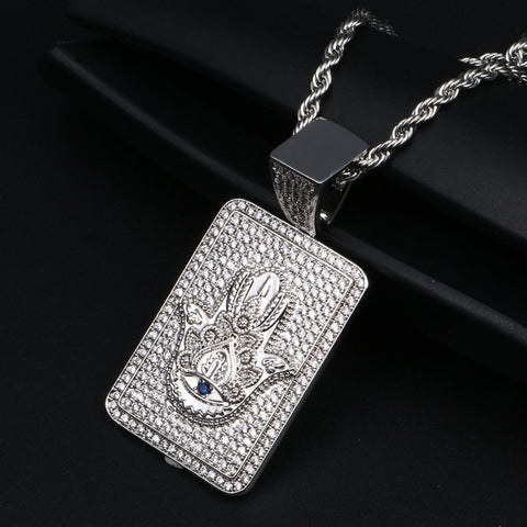 Hamsa Hand Moissanite Diamond Silver Pendant