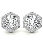 Hexagon Halo Moissanite Round Cut Stud Earrings