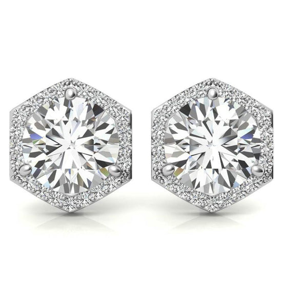 Hexagon Halo Moissanite Round Cut Stud Earrings