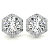 Hexagon Halo Moissanite Round Cut Stud Earrings