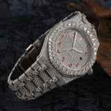 Red Color Arabic Dial Iced Out Moissanite Watch