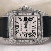 Black Lather Belt Moissanite Fancy Wrist Watch For Men's