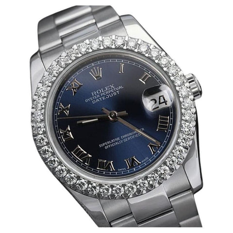 Stainless Steel Moissanite Blue Dial Watch