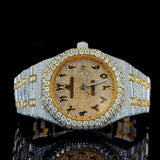 Dual Tone Arabic Numeric Moissanite Diamond Hip Hop Watch