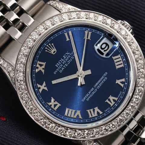Blue Roman Number Moissanite Men's Watch