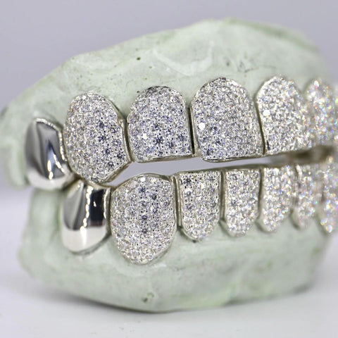 925 Sterling Silver 8 On 8 Moissanite Hip Hop Grillz