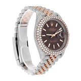 Dual Tone Brown Dial Datejust Iced Out Moissanite Watch