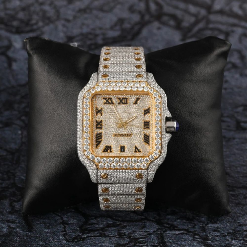 Bust Down Dual Tone Stainless Steel Moissanite Watch