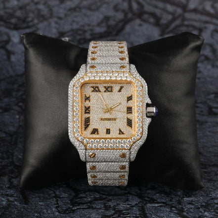 Bust Down Dual Tone Stainless Steel Moissanite Watch