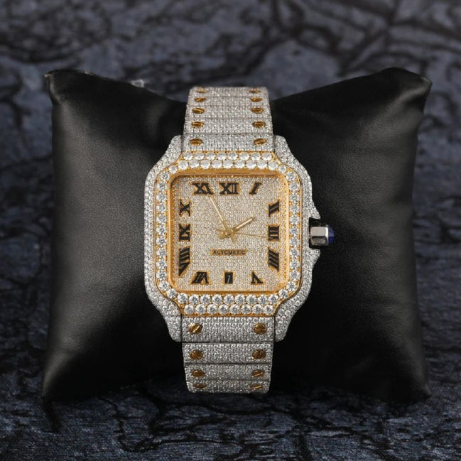 Bust Down Dual Tone Stainless Steel Moissanite Watch