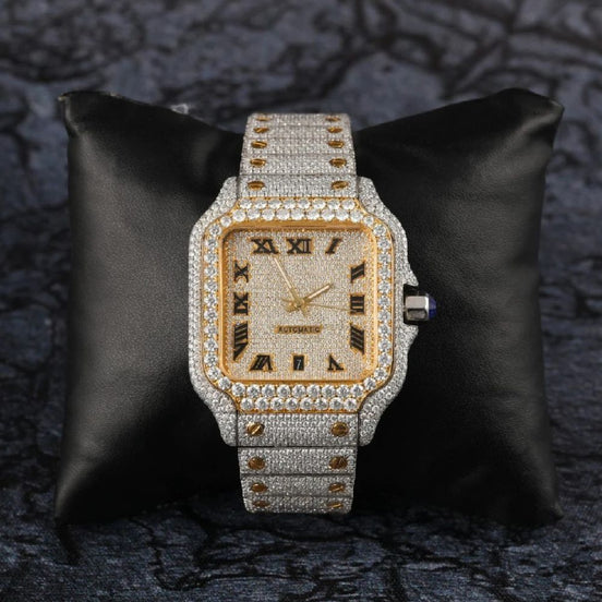 Bust Down Dual Tone Stainless Steel Moissanite Watch