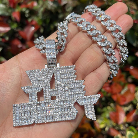 Baguette Cut Moissanite Diamond Silver Necklace