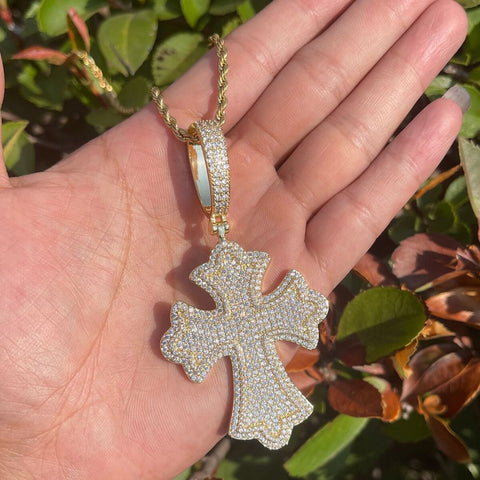 Round Cut Moissanite Diamond Iced Out Cross Pendant