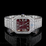 Maroon Roman Dial Automatic Moissanite Wrist Watch